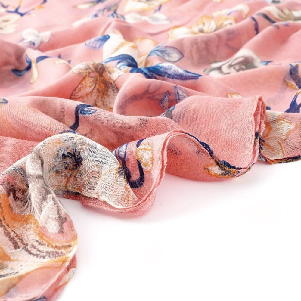 Wome Pinkn Fashion Flowers Print Scarves Winter Head Shawl Cotton Wrap - Picture 7 of 8